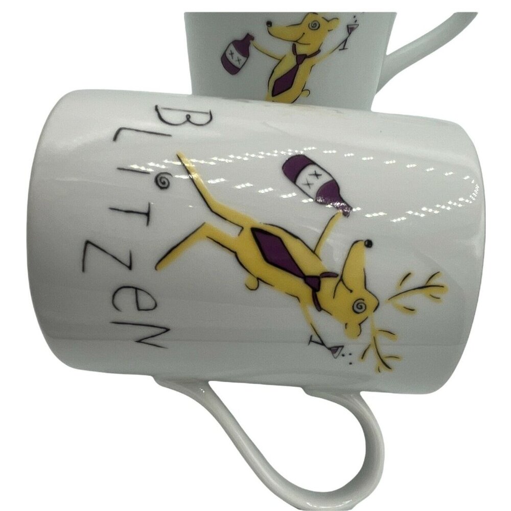 2 Pottery Barn Reindeer Blitzen Coffee Mug Cups Holiday Office Party 4 1/2 Inch - Picture 6 of 6